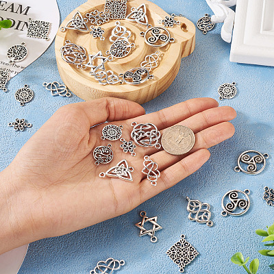 72Pcs 12 Styles Tibetan Style Alloy Connector Charms TIBE-TA0001-29-1