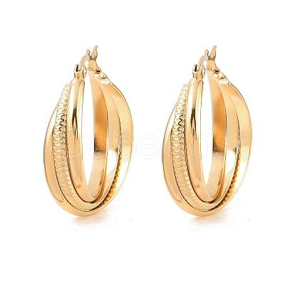 304 Stainless Steel Triple Twist Ring Stud Earrings EJEW-P324-08G-1