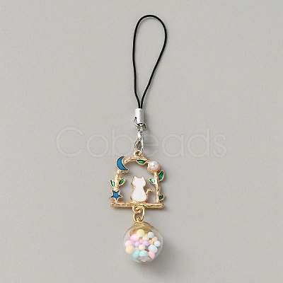 Alloy Enamel Arch with Cat & Ball Phone Charm Mobile Straps HJEW-WH0007-28-1
