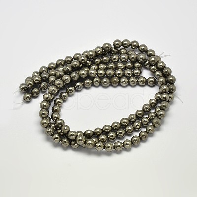 Natural Pyrite Round Beads Strands G-F197-07-10mm-1