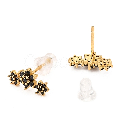 Brass Micro Pave Cubic Zirconia Stud Earrings LS-EJEW-F273-15F-G-1