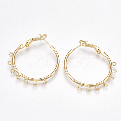Brass Hoop Earring Findings with Latch Back Closure KK-T038-247G-1