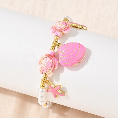Ocean Brass Enamel Starfish Shell Shape Charm Bracelets for Women KK-CBA68DA-16G-04-1