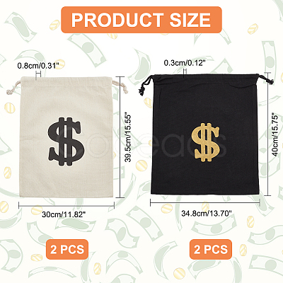 4Pcs 2 Colors Canvas Drawstring Bags ABAG-NB0001-69A-1
