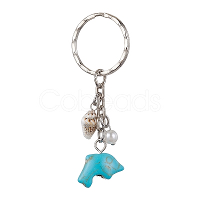 Synthetic Turquoise & Shell Pendant Keychain KEYC-JKC00653-1