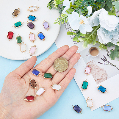 24Pcs 12 Colors Alloy Faceted Glass Connector Charms FIND-FI0001-08B-1