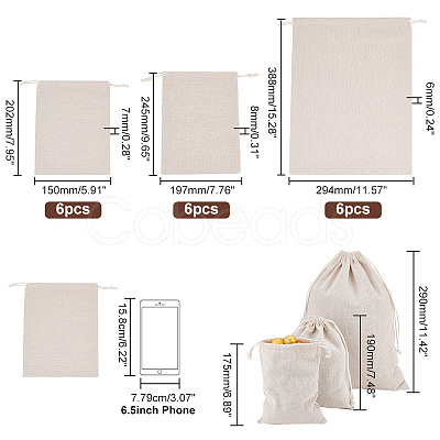 PandaHall Elite 18Pcs 3 Sizes Linen Pouches ABAG-PH0001-46-1