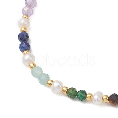 Chakra Natural Mixed Gemstone & Cultured Freshwater Pearl  Beads Braided Bead Bracelets for Women BJEW-JB13220-1