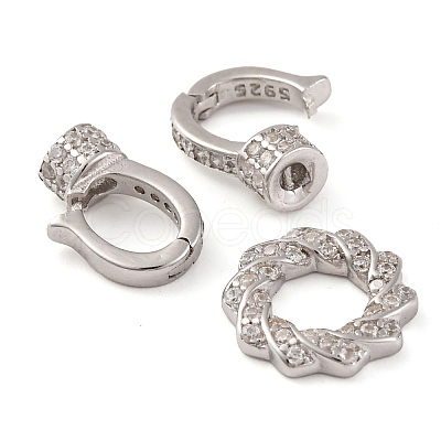 925 Sterling Silver Micro Pave Clear Cubic Zirconia Fold Over Clasps STER-U005-09P-1