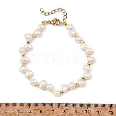 Natural Cultured Freshwater Pearl & Brass Beaded Bracelets for Women BJEW-JB13871-1