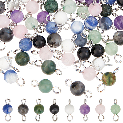 80Pcs 8 Styles Natural Mixed Gemstone Connector Charms PALLOY-UN00002-1