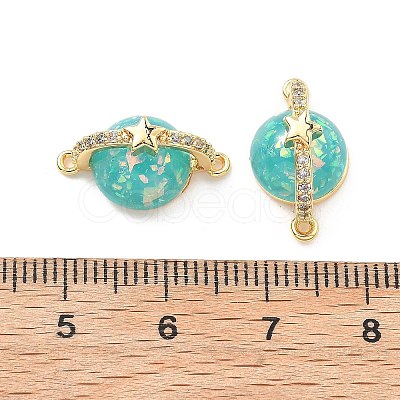Brass Micro Pave Clear Cubic Zirconia Planet Connector Charms KK-B129-28G-02-1