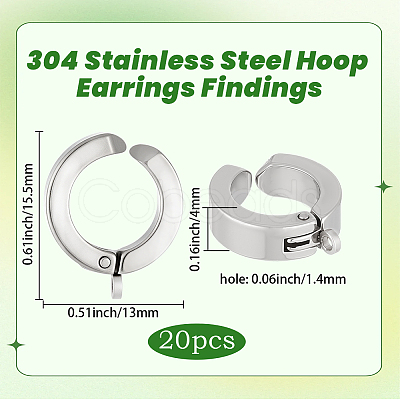 20Pcs 304 Stainless Steel Hoop Earrings Findings STAS-BBC0010-22-1