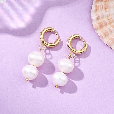 Natural Cultured Freshwater Pearl Beads Dangle Hoop Earrings EJEW-JE07253-1