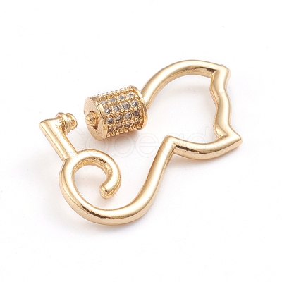 Brass Micro Pave Clear Cubic Zirconia Screw Carabiner Lock Charms ZIRC-I041-06G-1