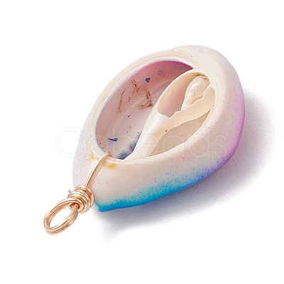 Spray Painted Natural Cowrie Shell Deep Sky Blue Pendants PALLOY-JF04260-02-1