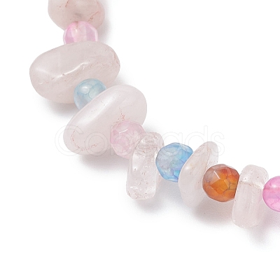 Natural Rose Quartz & Agate Chips Beaded Bracelets for Women BJEW-JB12526-03-1