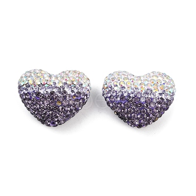 Gradient Color Heart Shaped Polymer Clay Rhinestone Beads CLAY-NH0002-03G-1