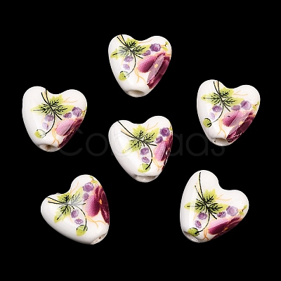 Floral Printed Porcelain Beads PORC-Q152-11-1
