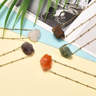 Rough Raw Natural Mixed Stone Pendant Necklaces NJEW-JN03641-1