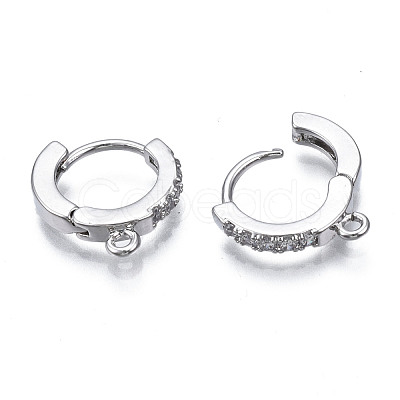 Brass Micro Pave Cubic Zirconia Huggie Hoop Earring Findings X-KK-T063-012P-NF-1
