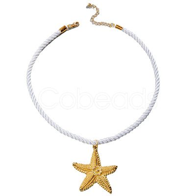 Ocean Alloy Starfish Pendant Twisted Cotton Cord Necklaces FS-WG595AC-01-1