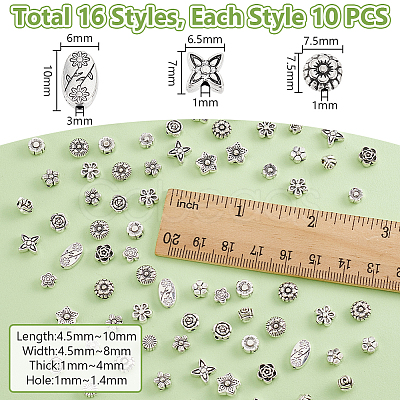 160Pcs 16 Styles Tibetan Style Alloy Beads FIND-GA0004-72-1