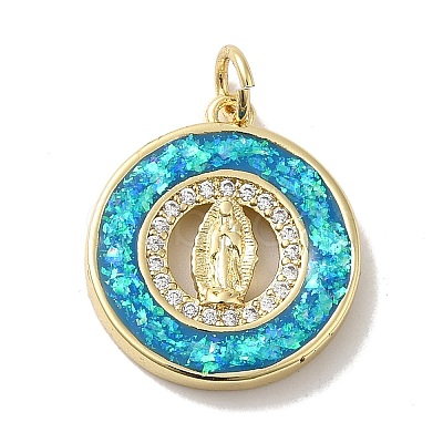 Rack Plating Brass Micro Pave Cubic Zirconia with Synthetic Opal Pendants KK-D088-18G-1
