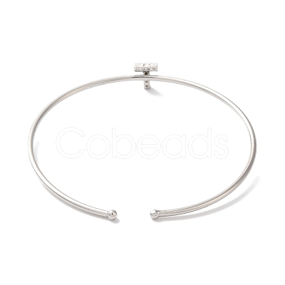 Rack Plating Brass Micro Pave Clear Cubic Zirconia Letter Open Cuff Bangles BJEW-A018-01P-T-1