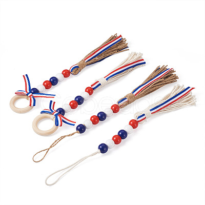 4Pcs 2 Style Independence Day Theme Hemp Rope Tassels Pendant Decorations HJEW-CF0001-19-1