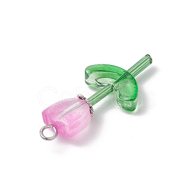 Transparent Glass Beads with Tibetan Style Alloy Caps and Glass Bugle Beads and Brass Flat Head Pins Pendants PALLOY-JF03623-1
