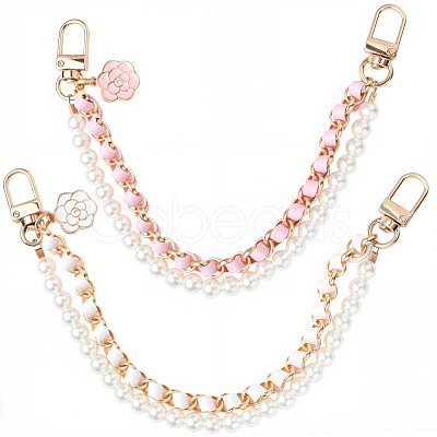 2Pcs 2 Colors Alloy Flower Phone Hand Strap Chains AJEW-SC0004-10B-1