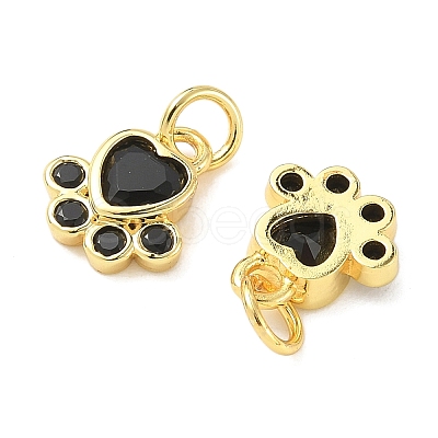 Brass Pave Cubic Zirconia Paw Print Charms KK-I355-17G-05-1