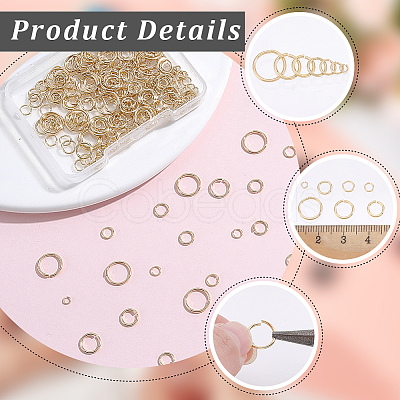 300Pcs 7 Styles Rack Plating Brass Open Jump Rings KK-BBC0027-30G-1
