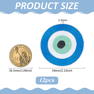 12Pcs Evil Eye Iron on/Sew On Patches PATC-FG0001-87-1