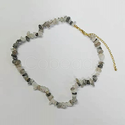 Natural Rutilated Quartz Chips Beaded Necklace NJEW-FZ00004-06-1