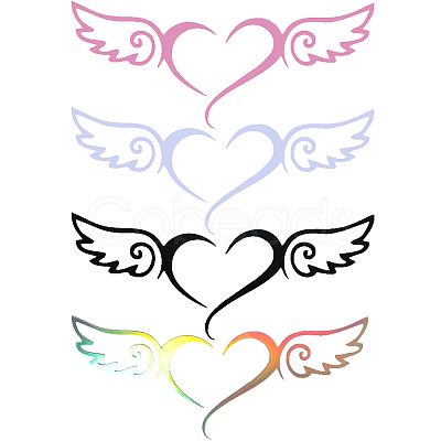 Gorgecraft 16 Sheets 4 Colors Heart with Wing PVC Waterproof Car Stickers DIY-GF0008-97-1