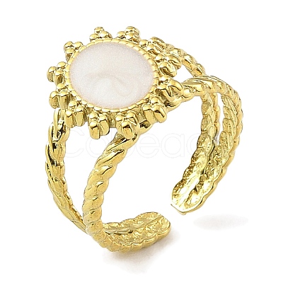 304 Stainless Steel Enamel Open Cuff Rings for Women RJEW-F166-45G-02-1