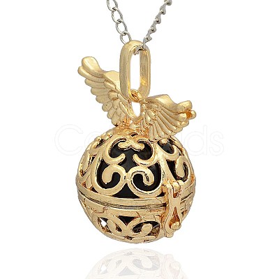 Golden Tone Brass Hollow Round Cage Pendants KK-J234-02G-1