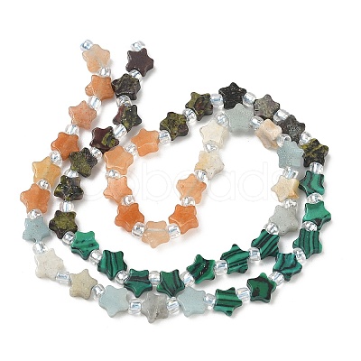 4 Styles Synthetic Malachite & Natural Dragon Blood Jasper & Flower Amazonite & Red Aventurine Beads Strands G-D095-A08-1