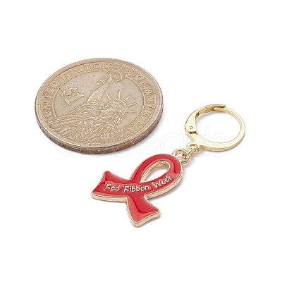 AIDS Awareness Ribbon Alloy Enamel Pendant Locking Stitch Markers HJEW-JM01418-1