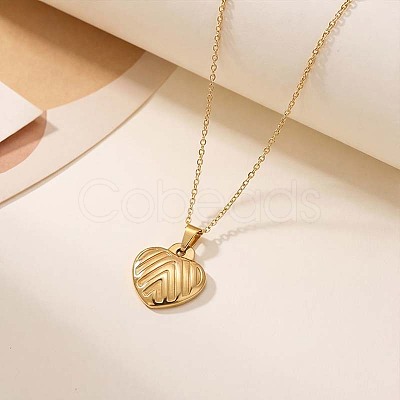 304 Stainless Steel Textured Heart Pendant Necklaces for Women WG102CD-01-1