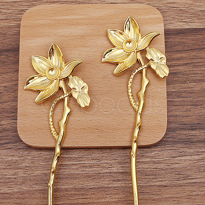 Alloy Lotus Hair Sticks for Enamel OHAR-PW0006-24B-1