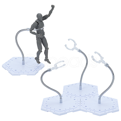 Assembled Hexagon Plastic Action Figure Display Stands with Adjustable Alloy Support Arm ODIS-WH0080-11A-1