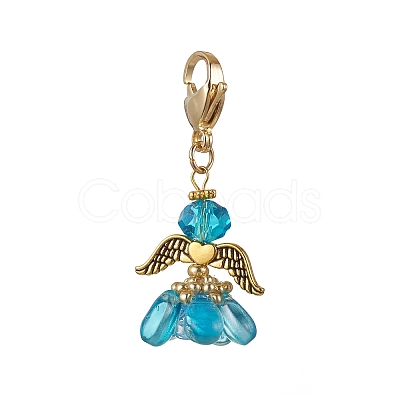 Alloy Glass Flowers Pendant Decorations HJEW-MZ00207-1