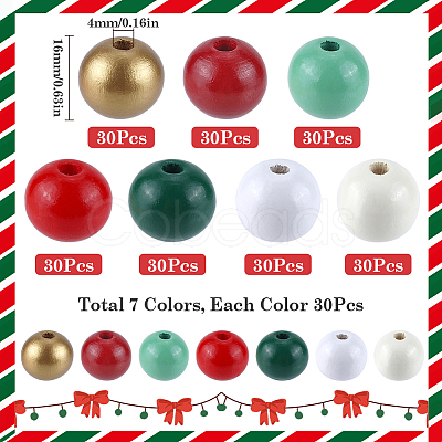 210Pcs 7 Colors Painted Natural Wood Beads WOOD-SP0001-06-1