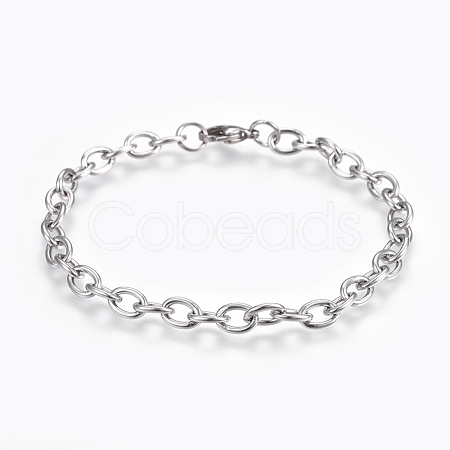 Tarnish Resistant 304 Stainless Steel Cable Chain Bracelets BJEW-P239-05-1