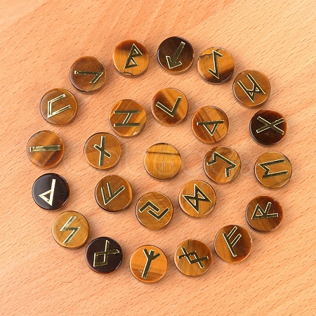 Tumbled Natural Tiger Eye with Carved Rune Words PW-WG60219-02-1