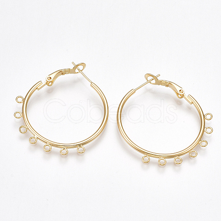 Brass Hoop Earring Findings with Latch Back Closure KK-T038-247G-1