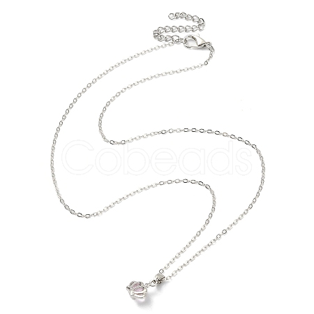 Light Rose Rhinestone Crown Pendant Necklace with Cable Chains NJEW-FZ00019-1